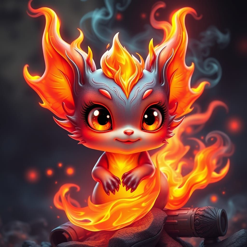 Vibrant Fire Sprite with Glowing Ember Spirits in Anime Styl...
