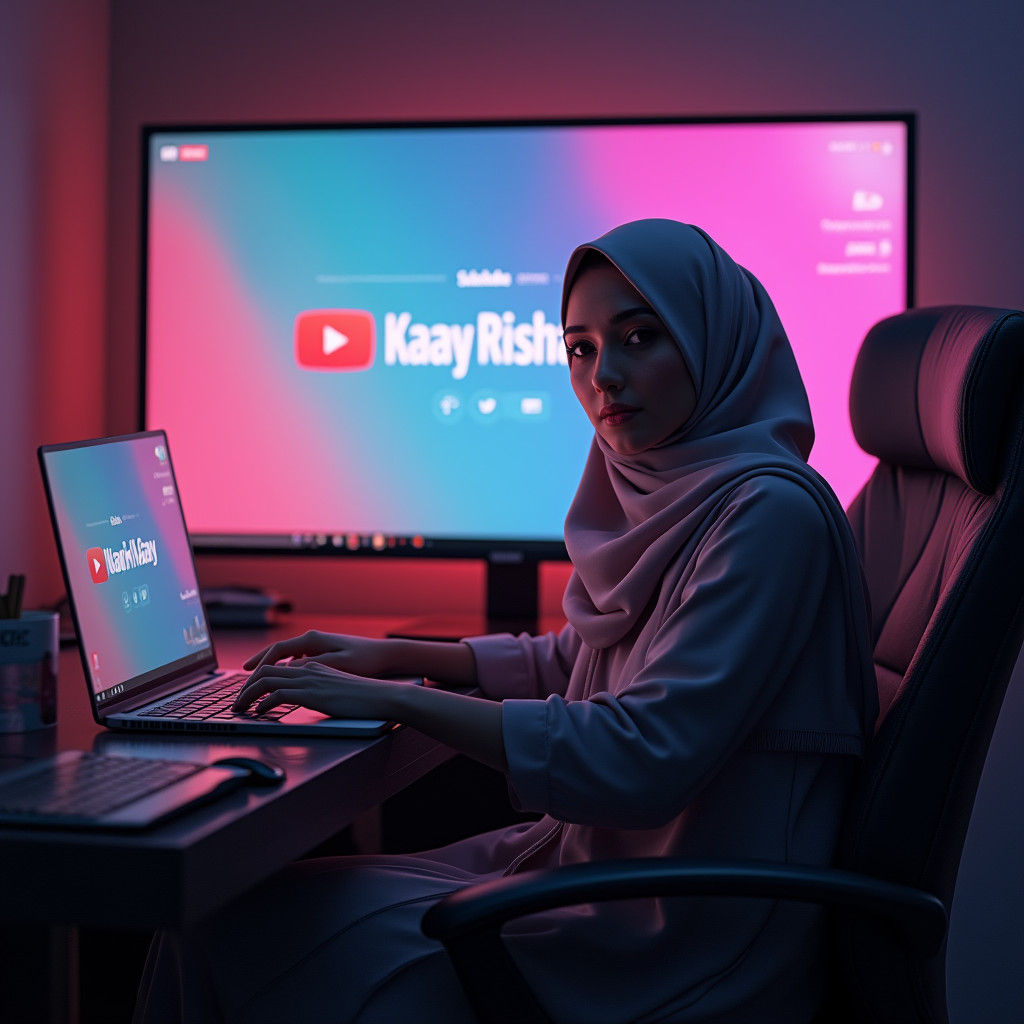 Pakistani Woman at Desk in Modern Office, Digital Art
