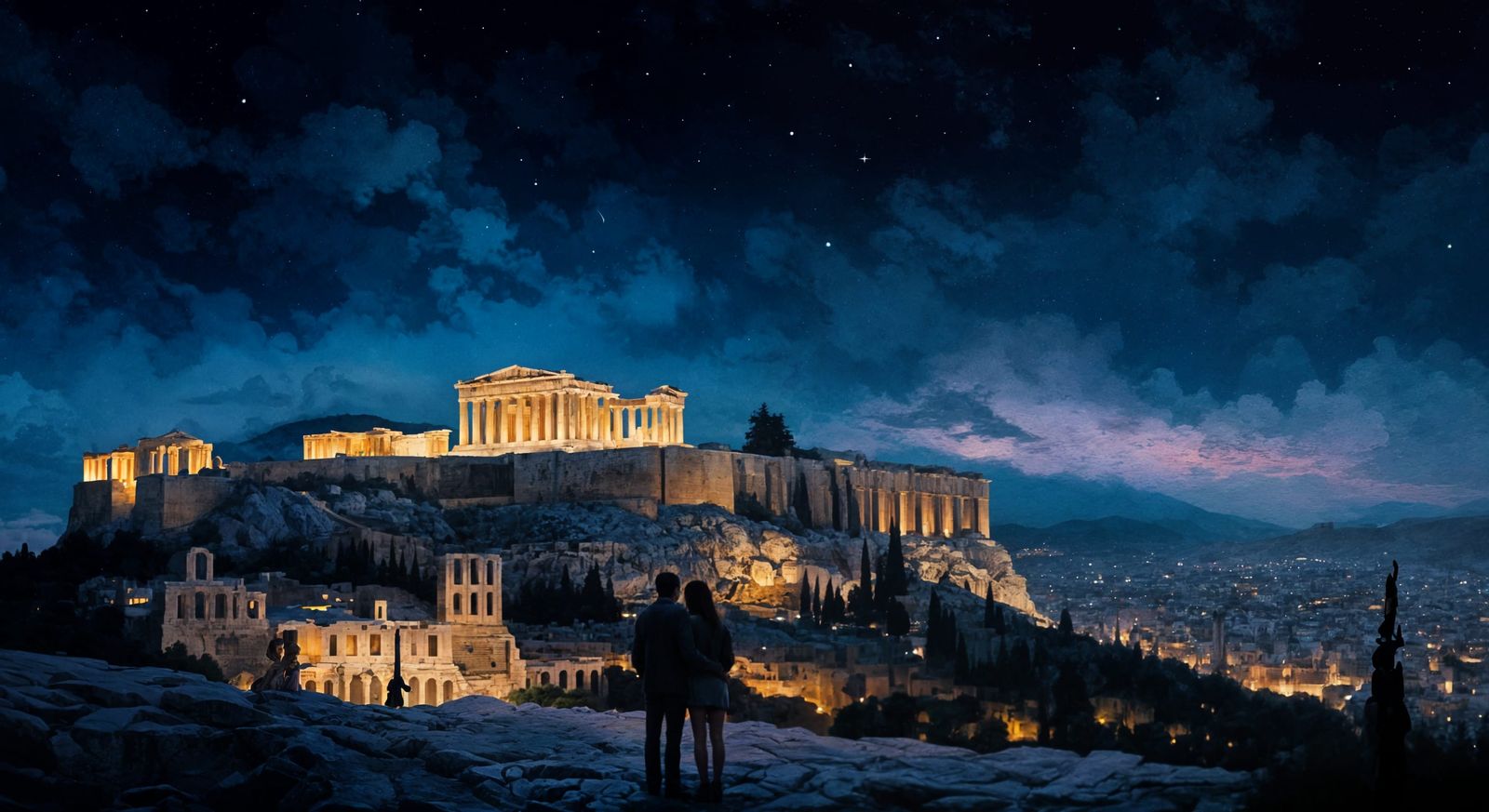 Romantic Acropolis by Night, A Timeless Moment of Wonder