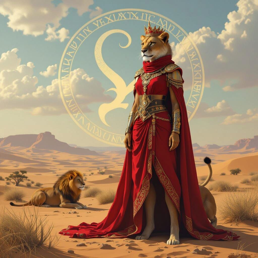 Regal Lioness Queen in Safari Desert Landscape