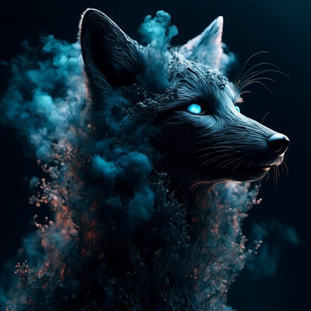Spectral Black Fox Spirit in Dreamscape