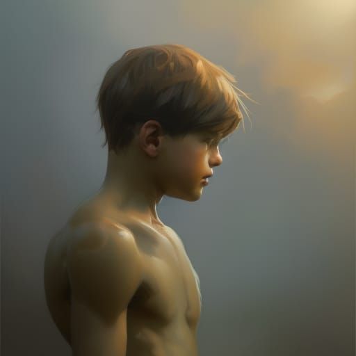 Detailed Portrait of a Boy in Art Nouveau Style