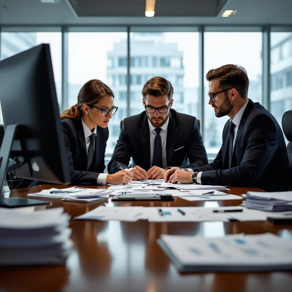 Bankers Reviewing Financial Data on Monitor in Modern Office
