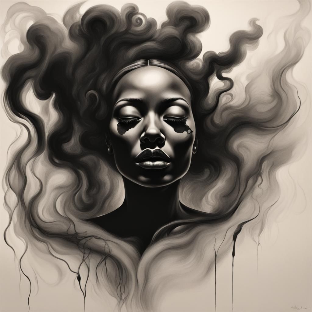 Surreal Dark Woman Engulfed in Smokey Fire