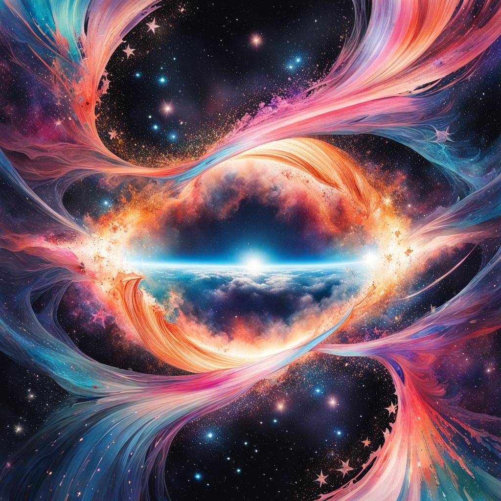 Baseball in Space: Watercolour Painting of Cosmic Game