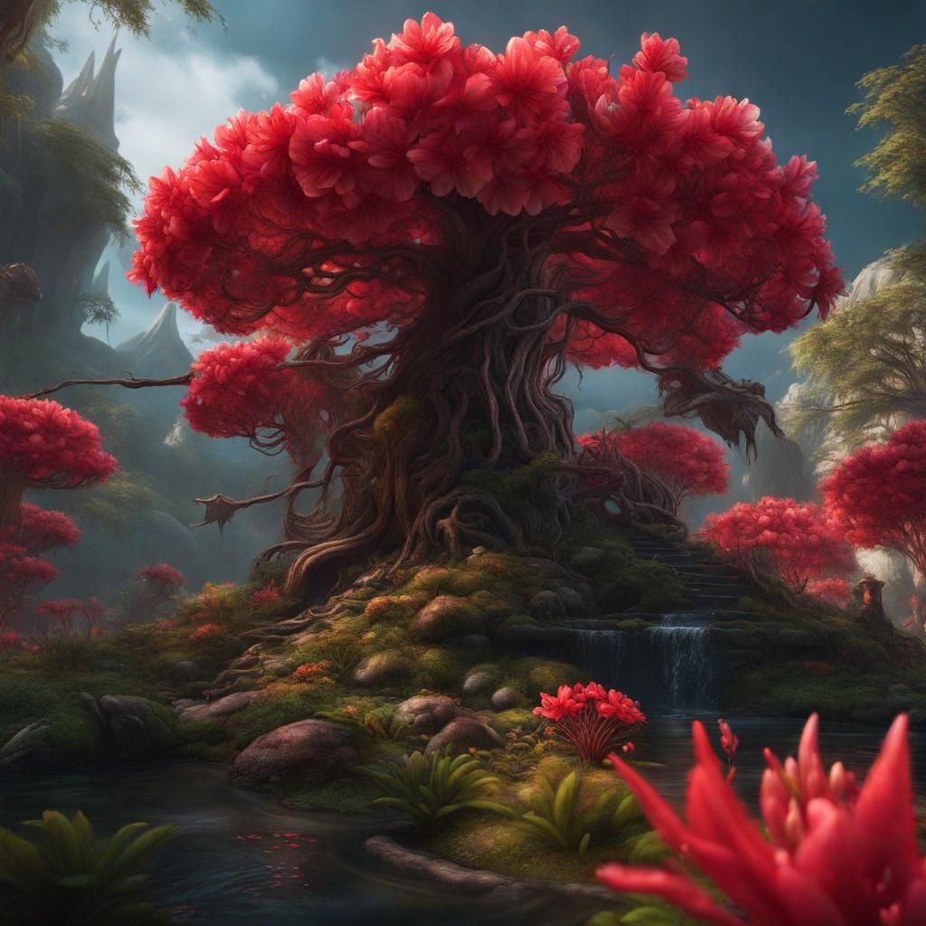 Red Azalea Newt in Detailed Matte Painting