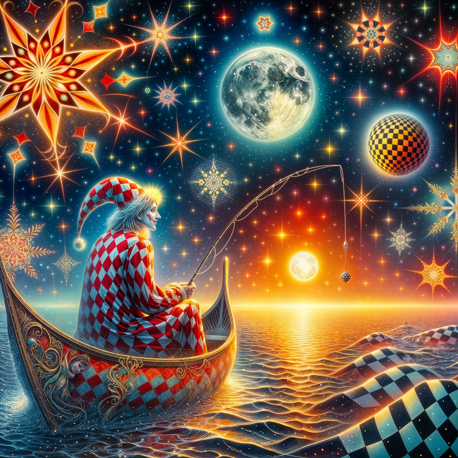 Surreal Noctilucent Seascape in Vibrant Colors and Intricate...