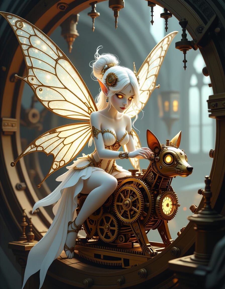 Steampunk Clockwork Fairy Building Companion in Clock Tower