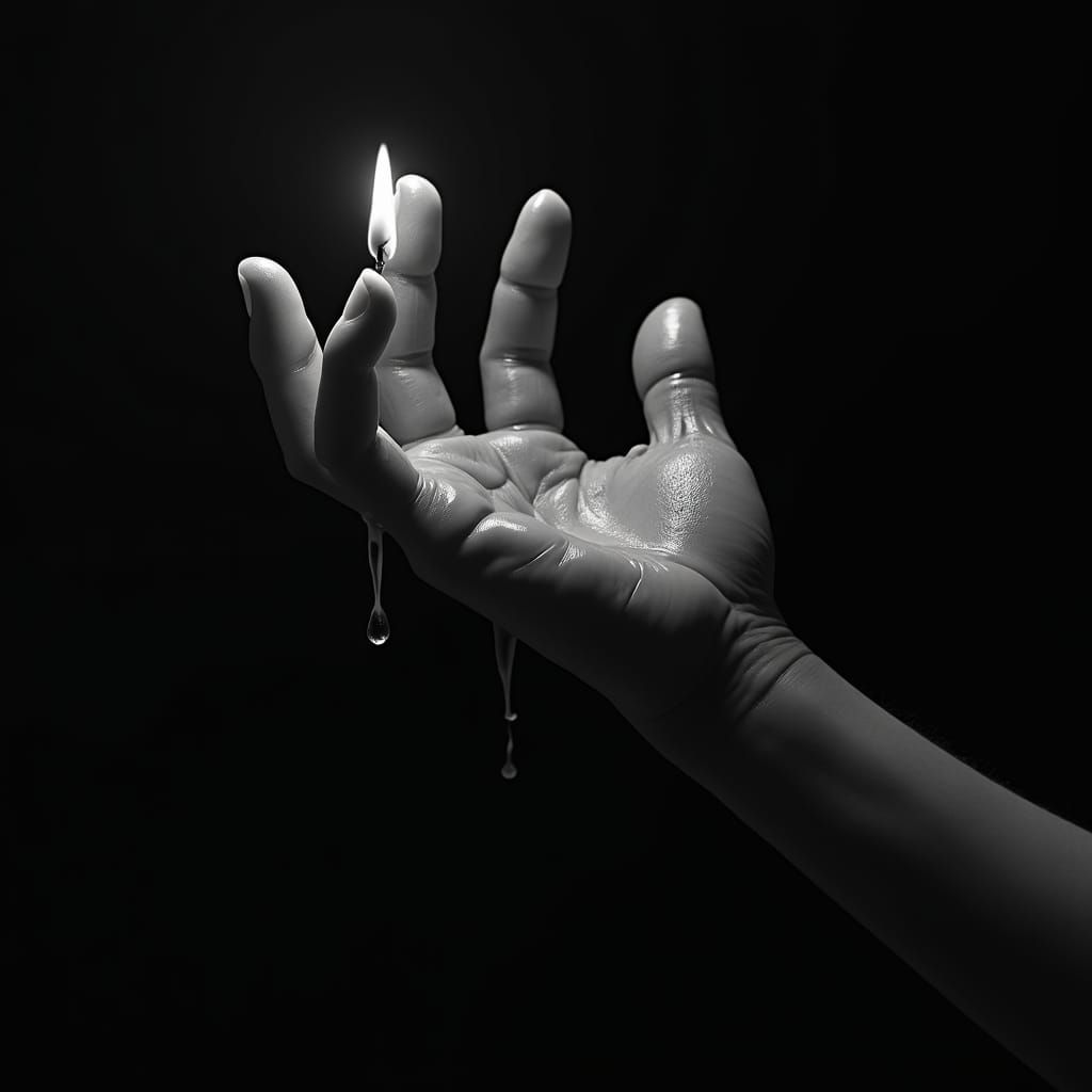 Melting Wax Hand Candle in Chiaroscuro Lighting