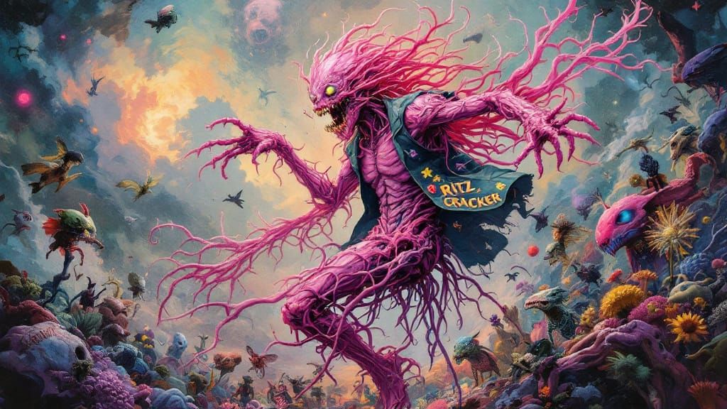 Psychedelic Frankenstein Monster Dances in Surreal Dreamscap...