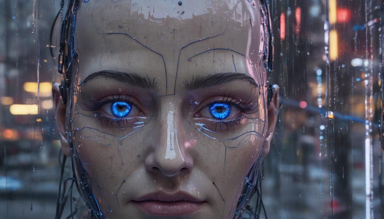 Cybernetic Self Portrait in Neon Cityscape