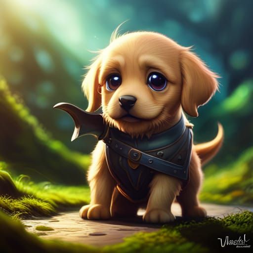 Adorable Puppy in Detailed Fantasy Concept Art