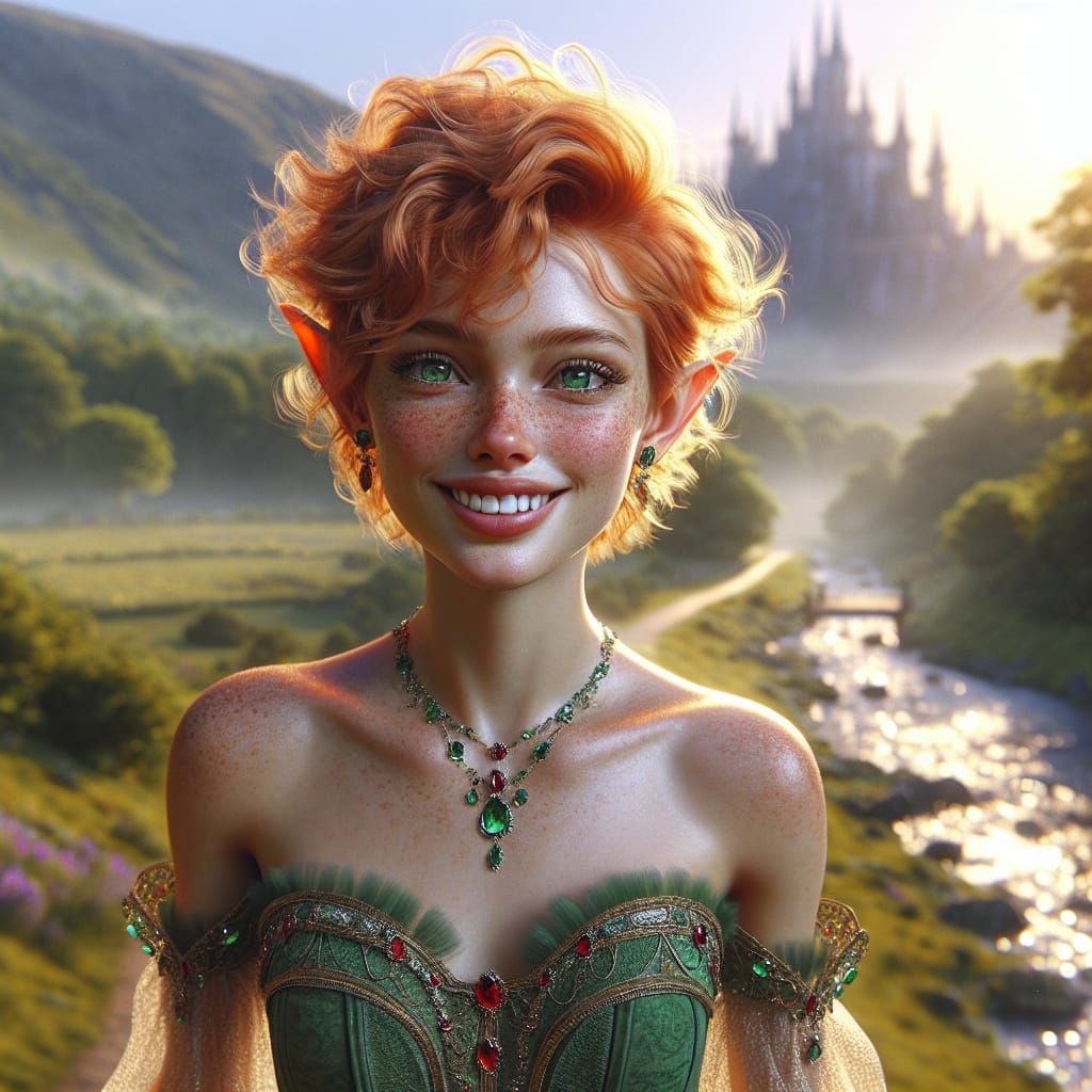 Teenage Elf Girl in Sunny Fantasy Landscape
