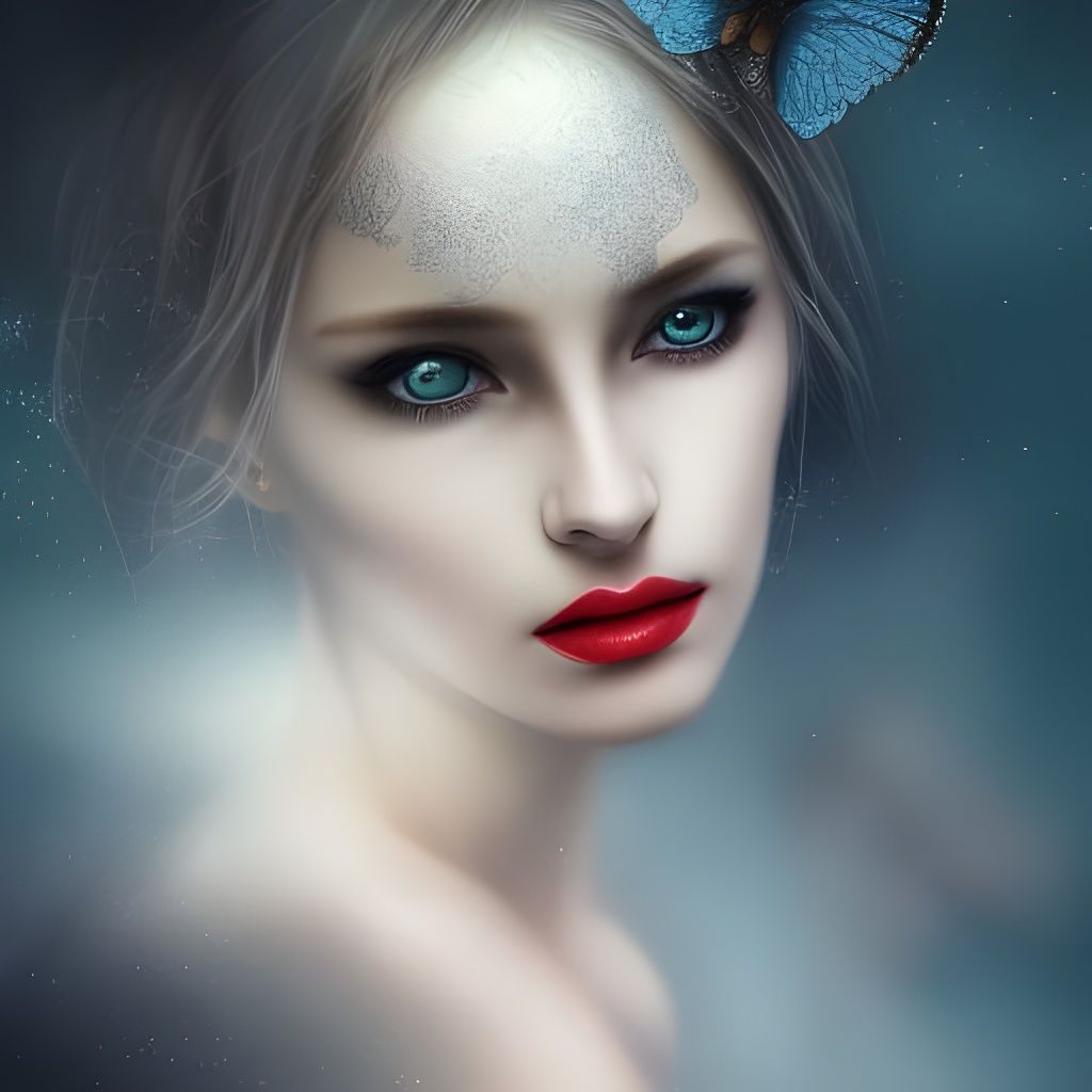 Glamorous Enchantress with Silver Lace, Fantasy Art