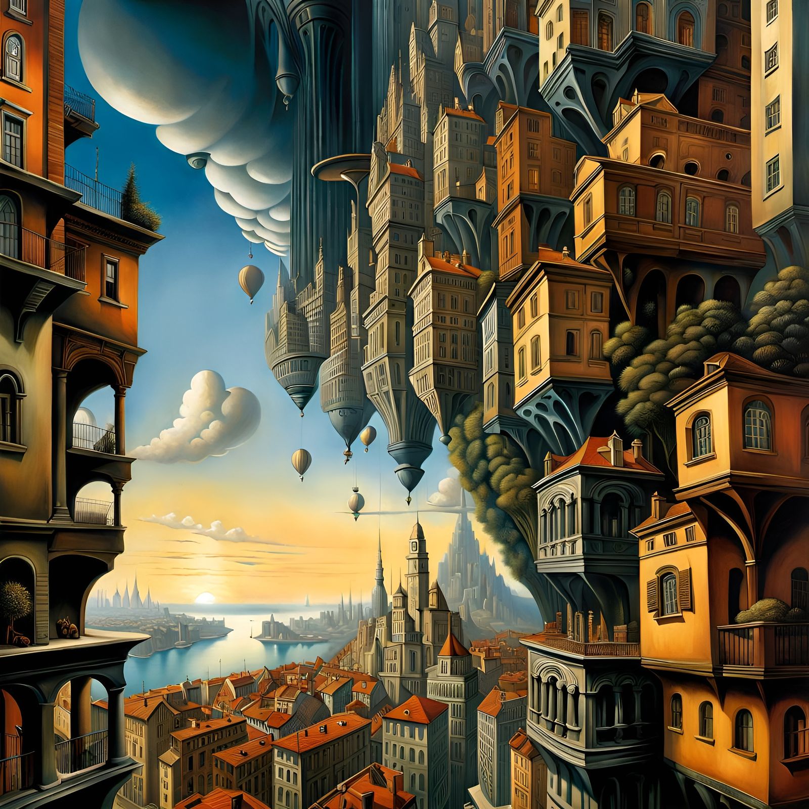 Surreal Upside-Down Cityscape Inspired by Inception