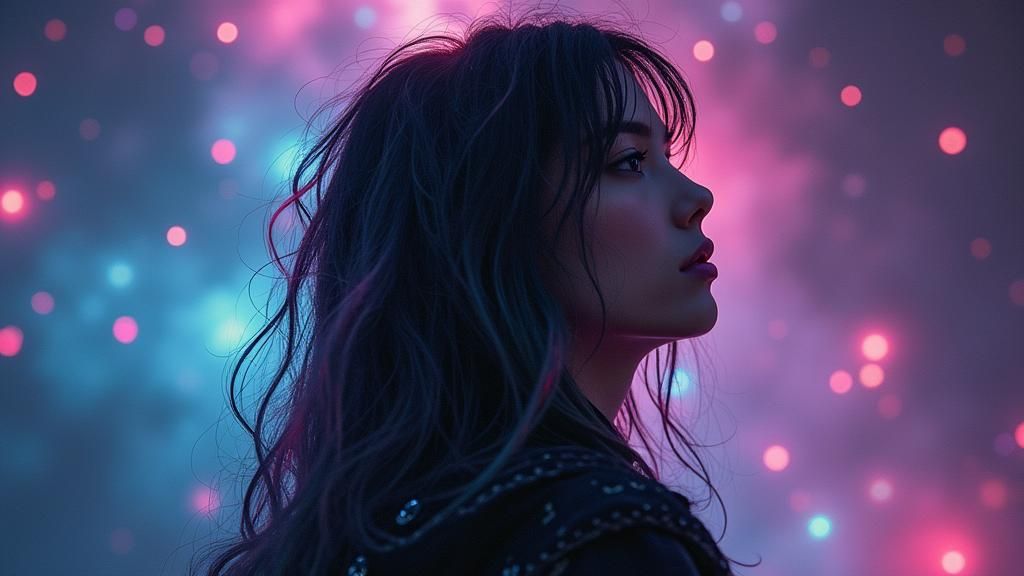 Cosmic Cyberpunk Hacker Girl in a Cosmic Scape