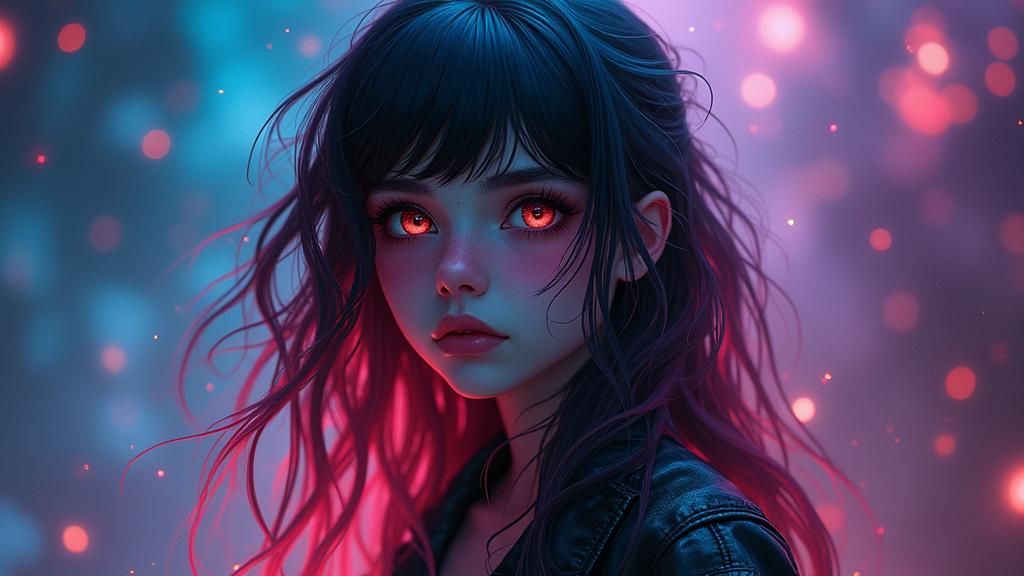 Cosmic Cyberpunk Hacker Girl in a Cosmic Scape