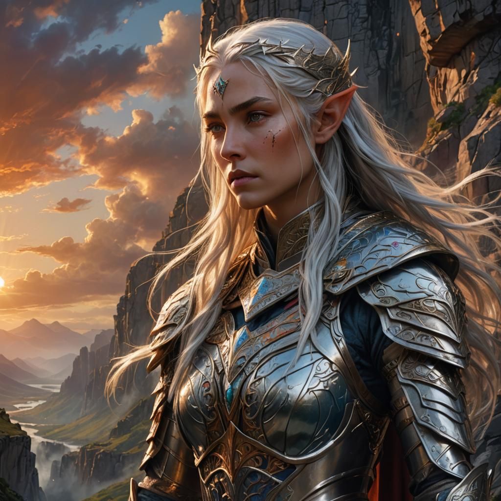 Elven Princess Overlooking Battlefield in Fantasy Realism