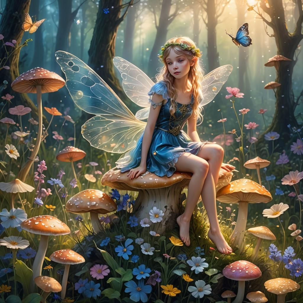 Gentle Fairy in Forest Glade, Fantasy Artwork