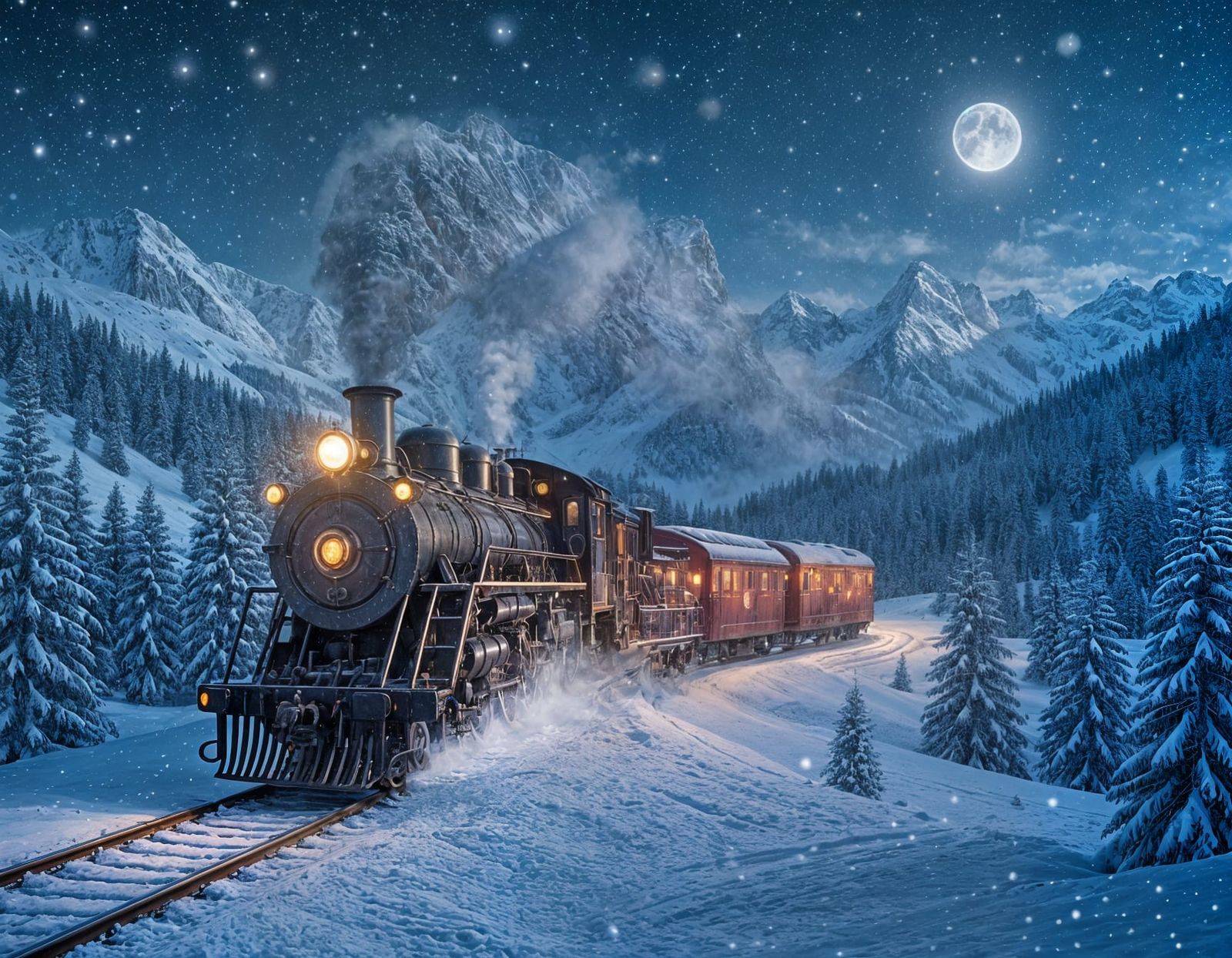 Magical Christmas Train in Snowy Mountains