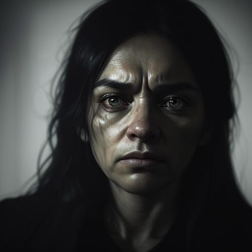 Moody Portrait of Woman in Dimly Lit Room