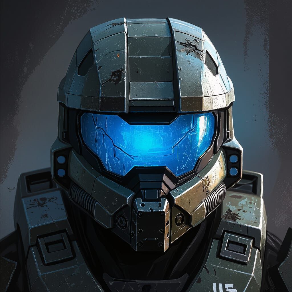 Battle-Scarred ODST Helmet in Grimdark Sci-Fi Style