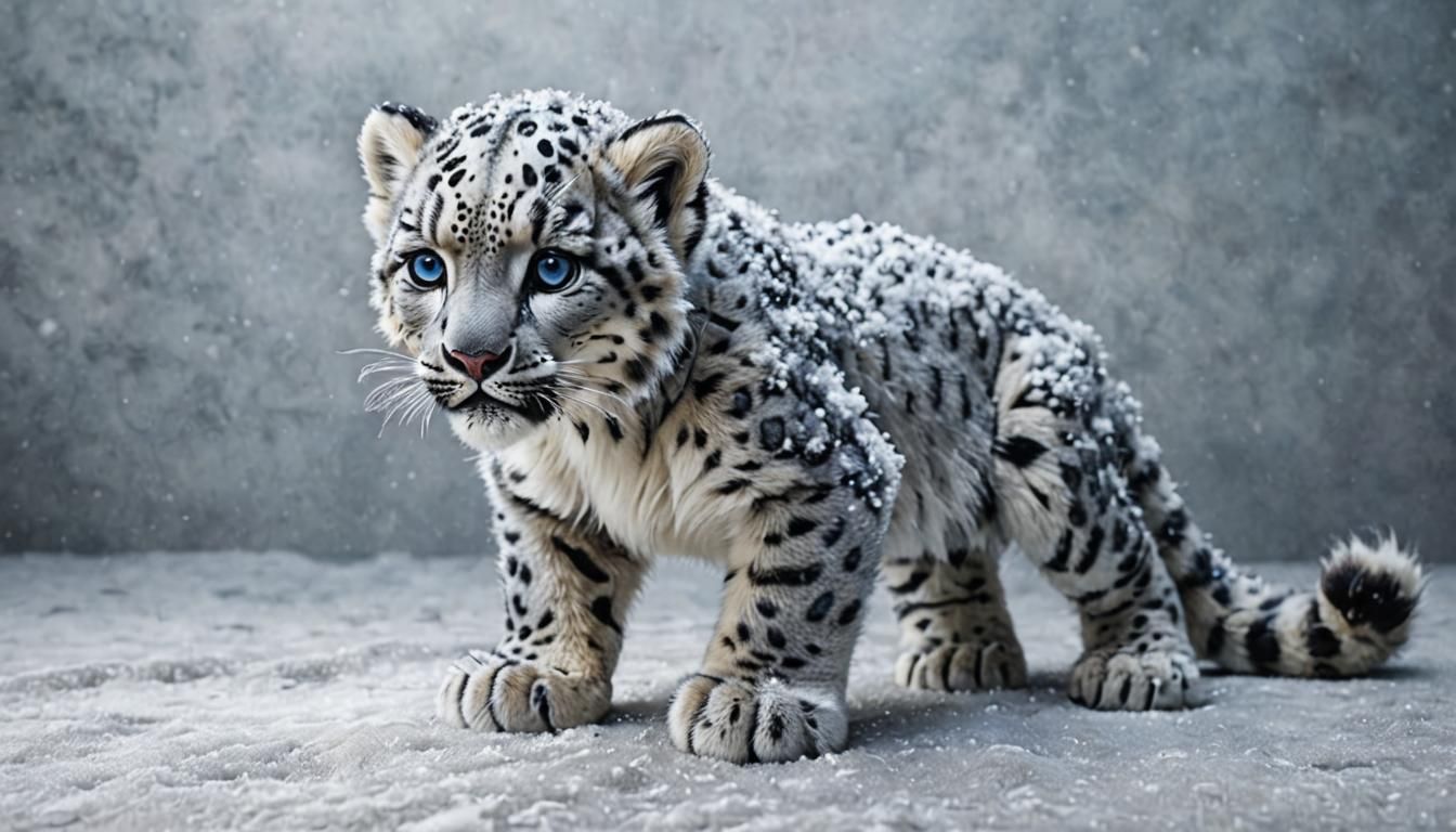 Robotic-Eyed Snow Leopard Cub Portrait