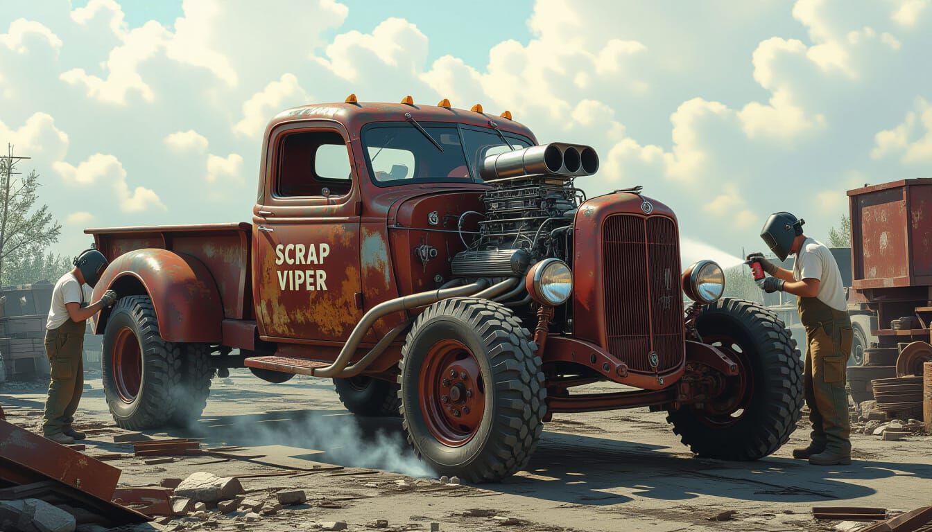 Scrap Viper Rat Rod Truck in Scrapyard