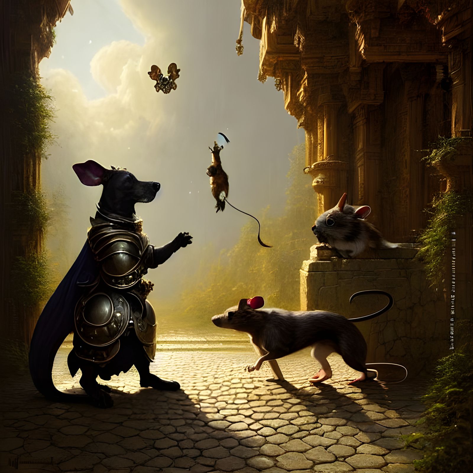 Dog and Mouse Alliance: A Maximalist Matte Painting