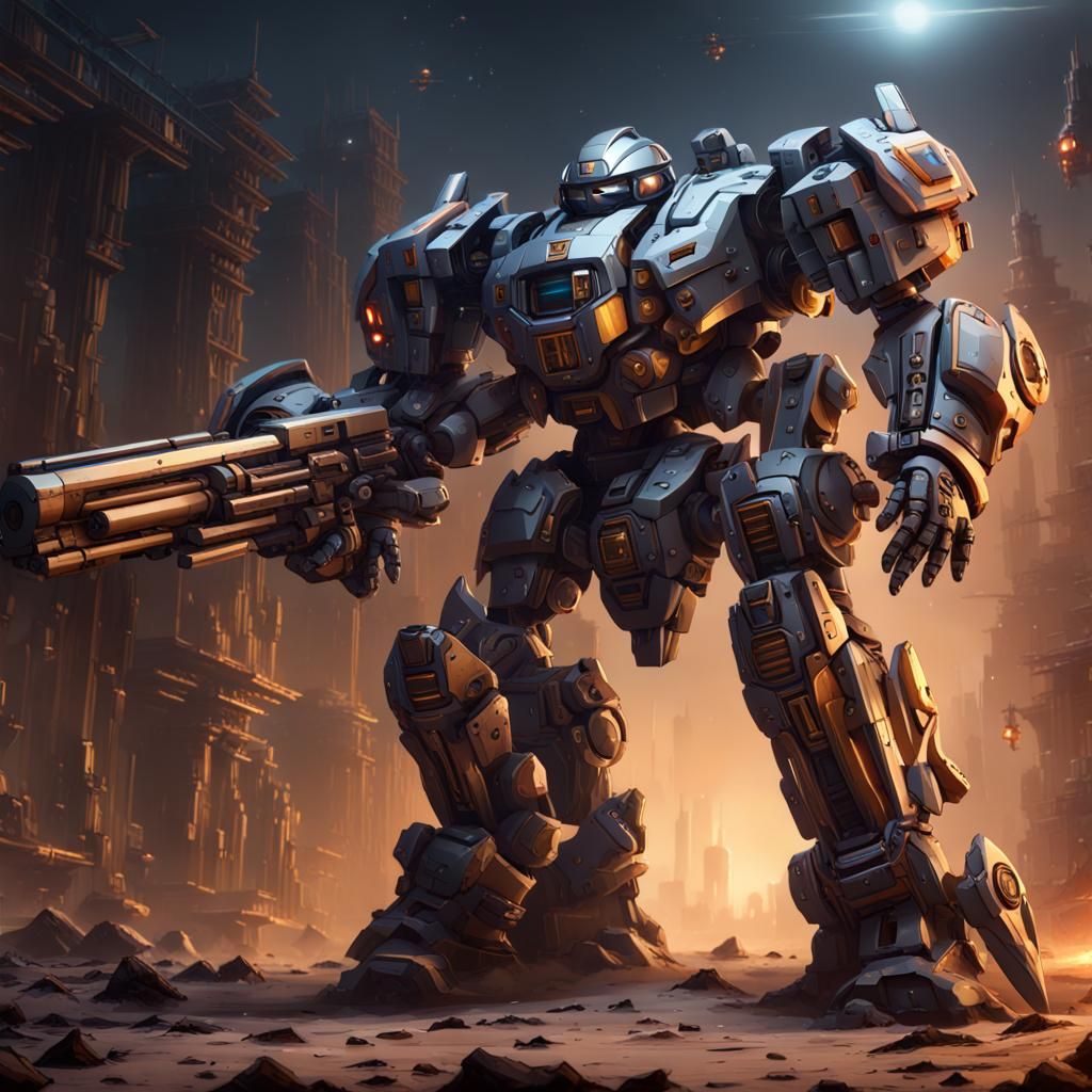 Giant Mech Warrior with Huge Gun
