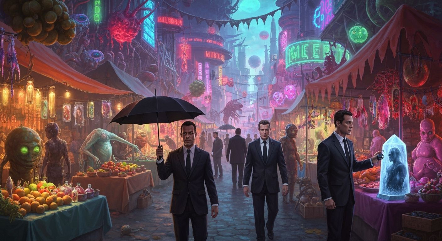 Vibrant Alien Market Under Neon Suns