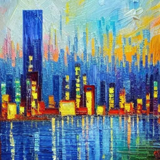 Expressionist Skyscrapers in Impasto Oil Painting