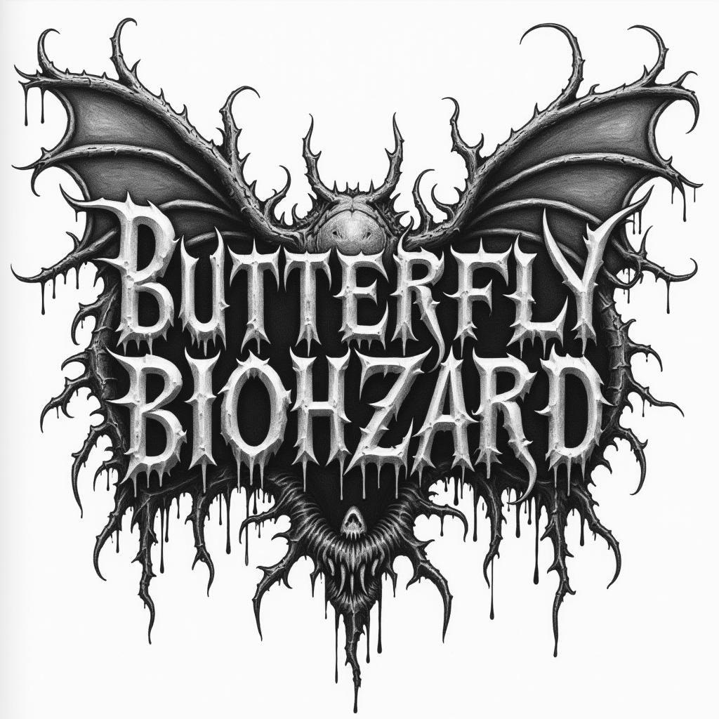 Gothic Death Metal Logo: BUTTERFLYBIOHAZARD in Biomechanical...