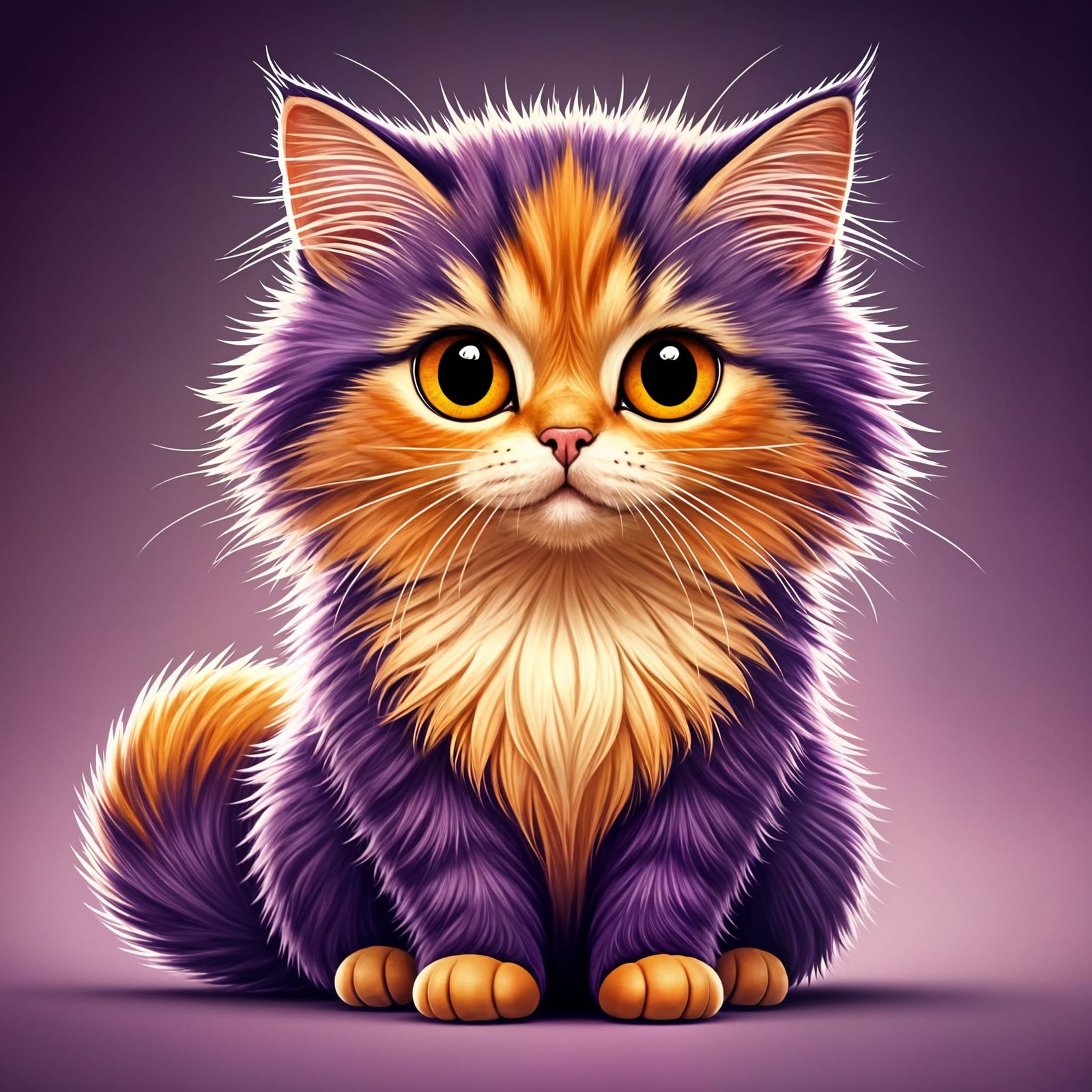 Vibrant Feline Portrait in Purple and Orange