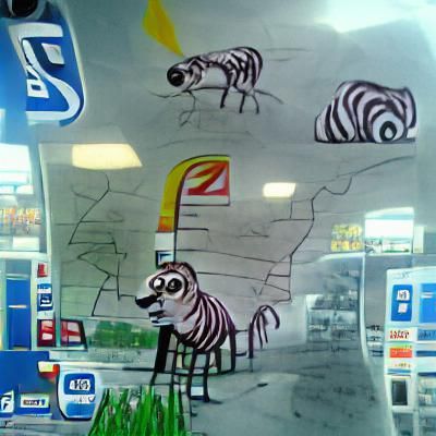 Child's Drawing: Zebra at Gas Station