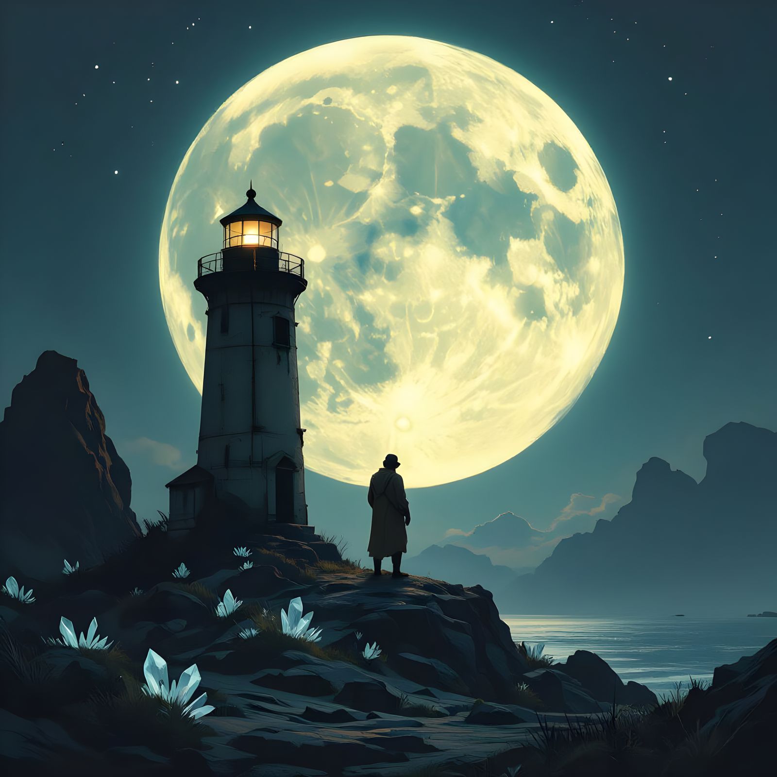 Lighthouse Keeper Under Alien Moon