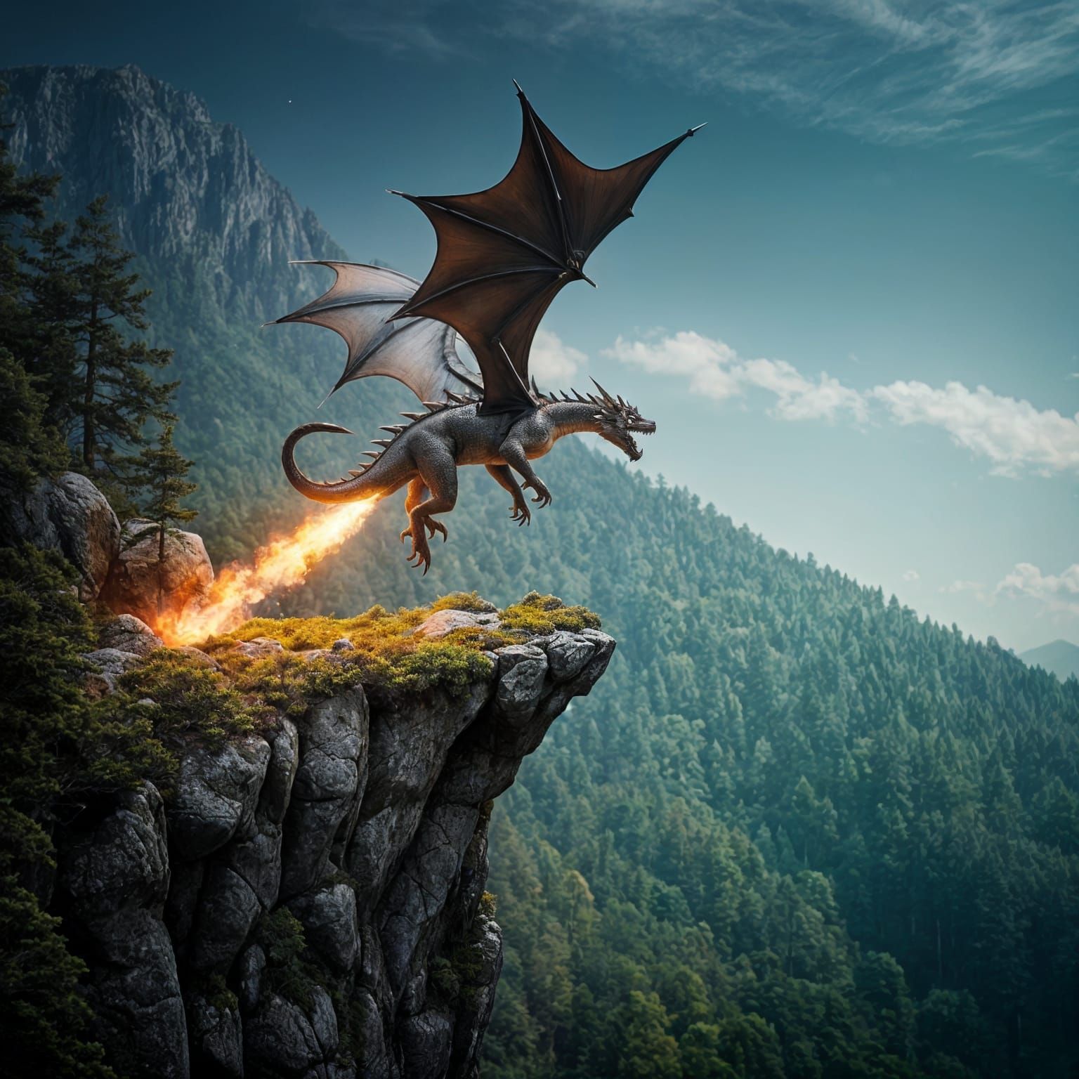 Dragon Rocket Launch From Mountain Ledge