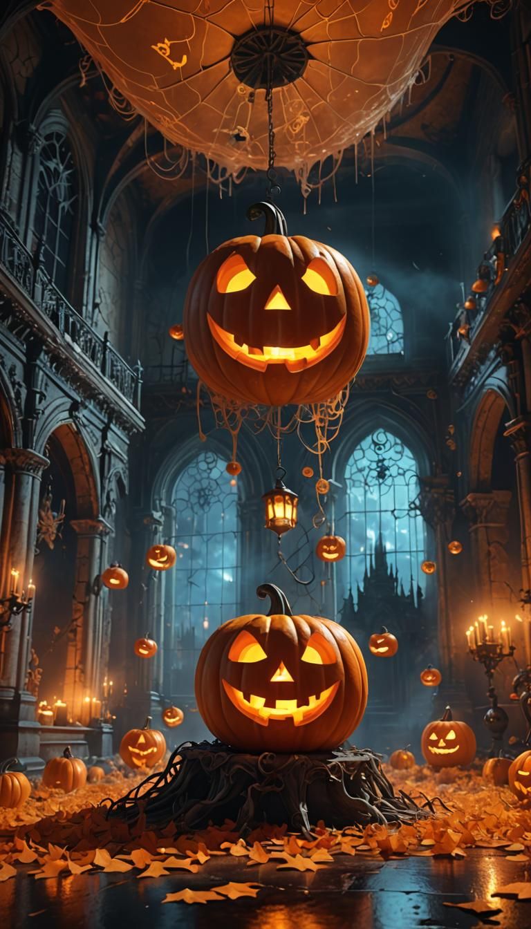 Halloween Ghost and Pumpkin in Anime Style