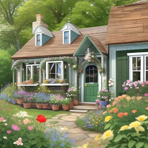 Whimsical Birdhouse in Watering Can Garden