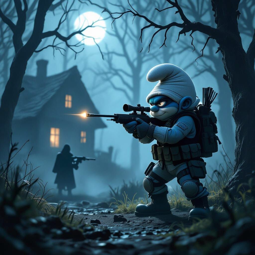 Grumpy Smurf Sniper in Ghostly Woods