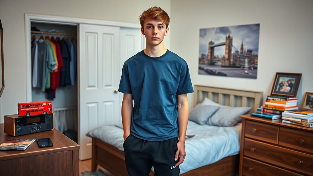 Teenage Boy in Bedroom, Professional Photography