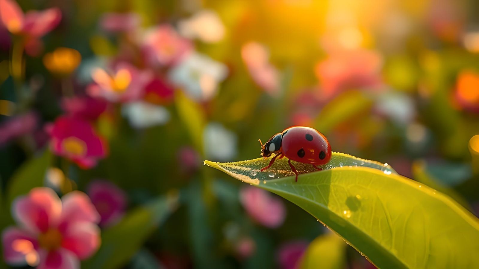 Ladybug Close-Up in Flower Garden: Cinematic Still