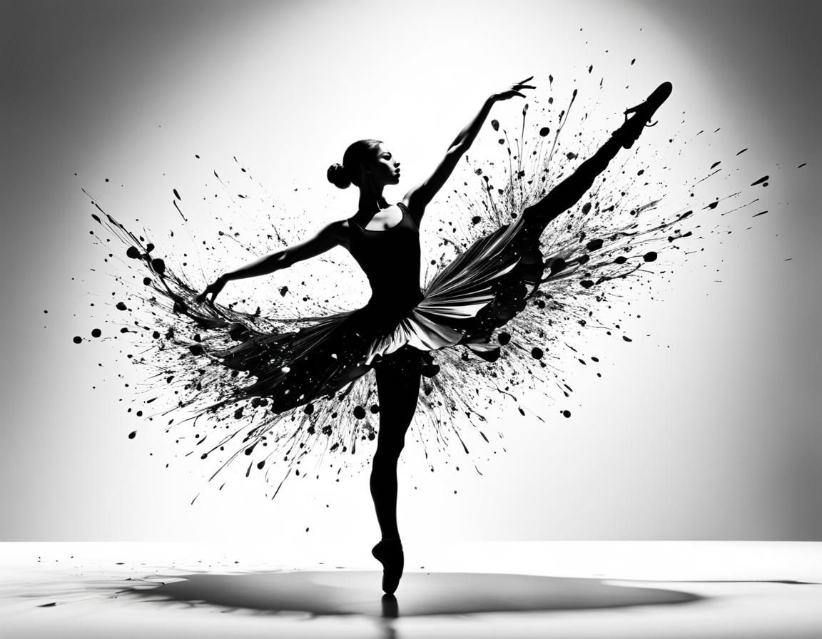 Ink Splatter Ballet Dancer in Dramatic Lighting