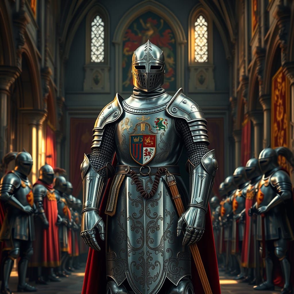 Medieval Knight in Grand Castle Courtyard