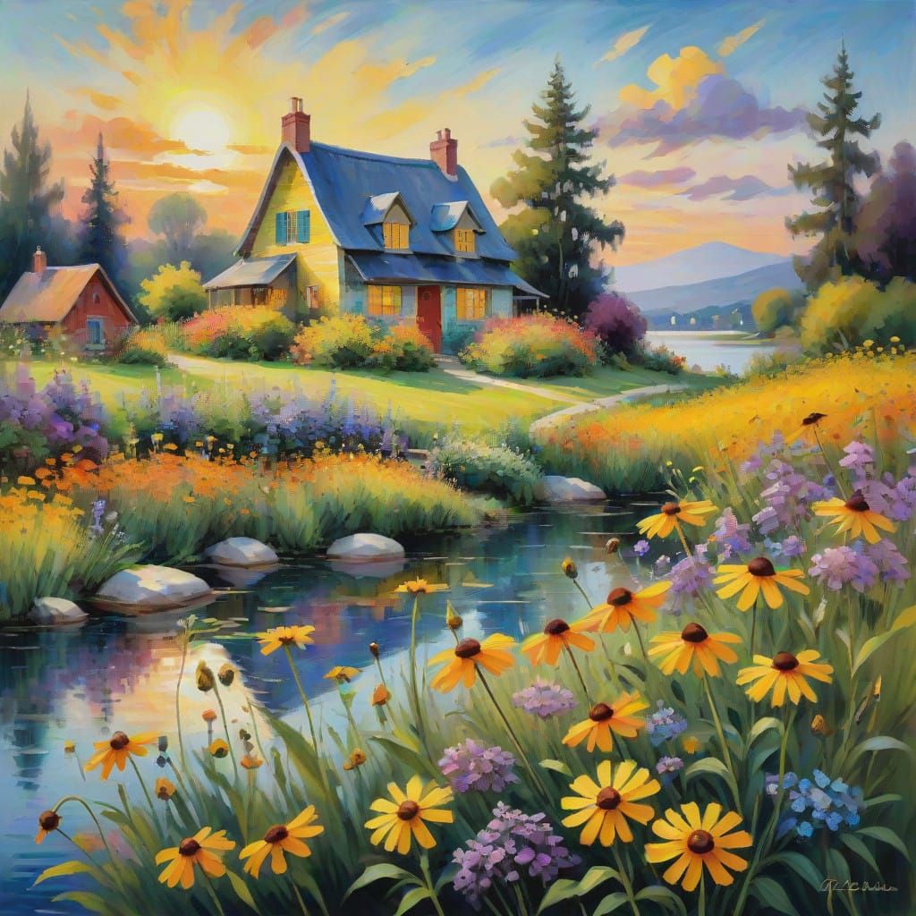 Serene Impressionist Summer Garden Scene