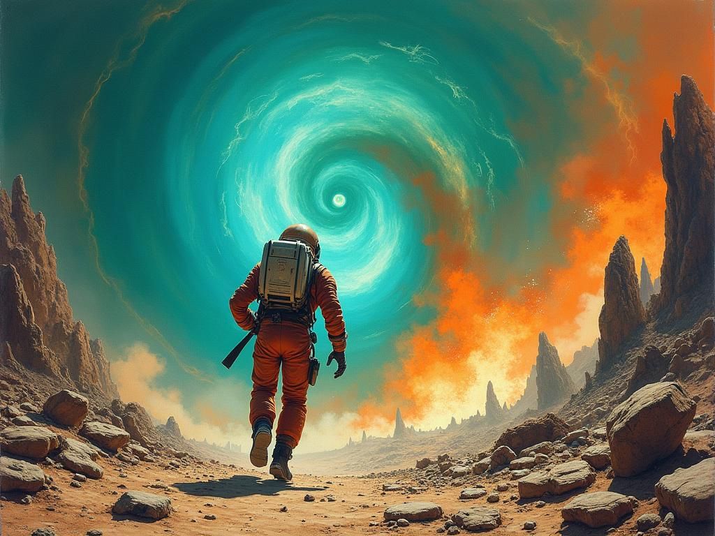 Astronaut Escapes Crumbling Planet in Sci-Fi Style