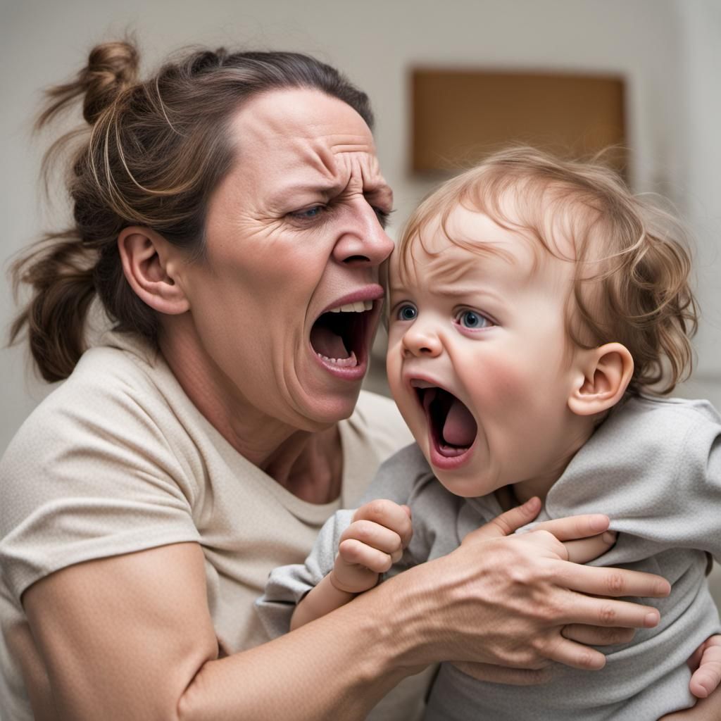 Distressed Mother and Child in Fear