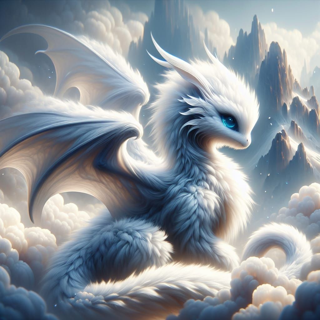 Fluffy Cloud Dragon with Glowing Eyes