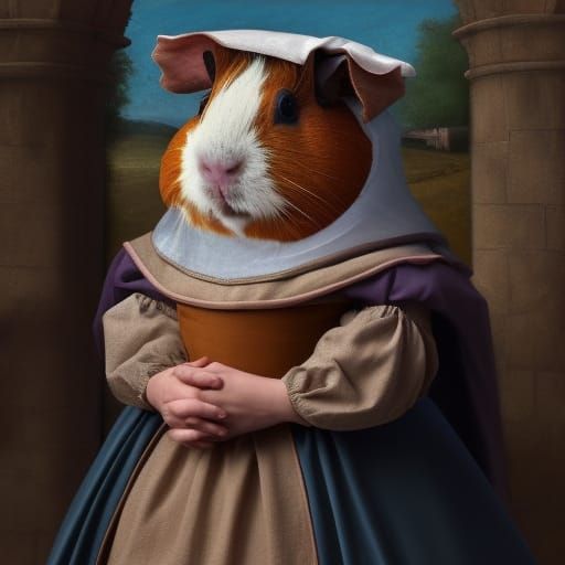 Medieval Guinea Pig Maiden, a Vivid Oil Painting