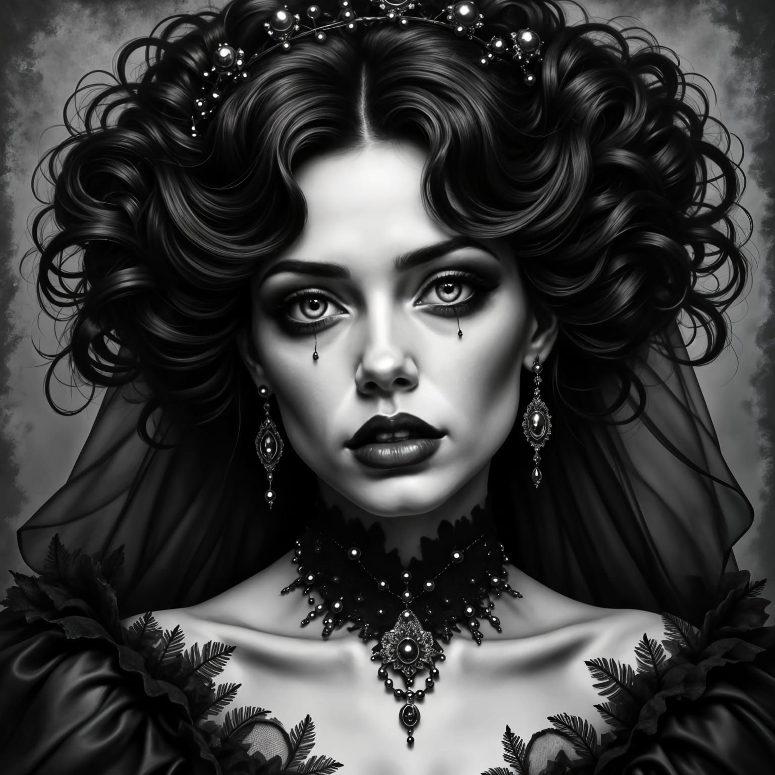 Ethereal Victorian Gothic Beauty in Monochrome